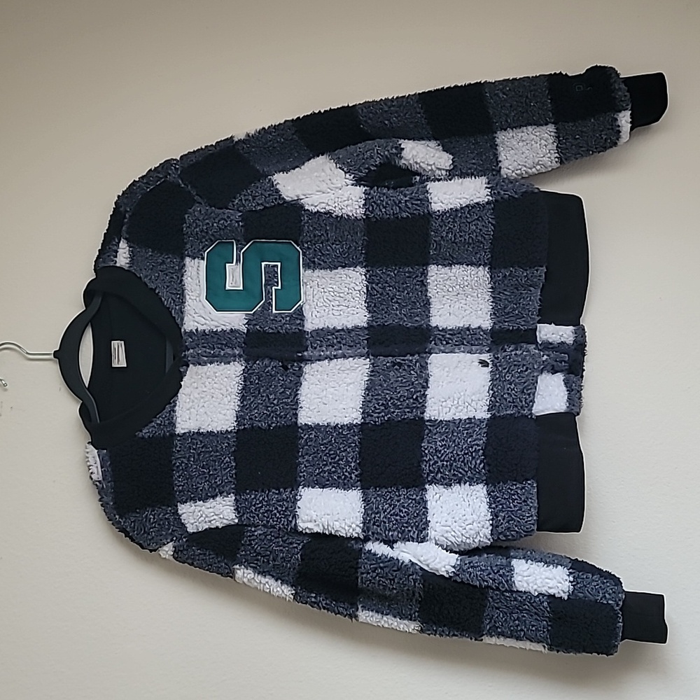Victoria's Secret PINK MSU Buffalo Plaid Sherpa Varsity Sweatshirt Jacket XS
